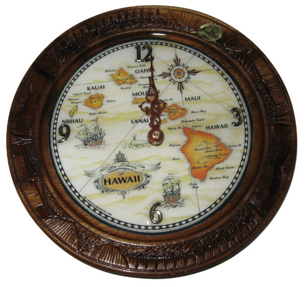 Wooden Plate Clock with Hawaiian Island Map