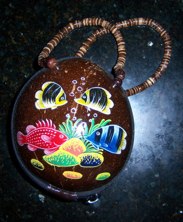 hand painted coconut handbag with sealife